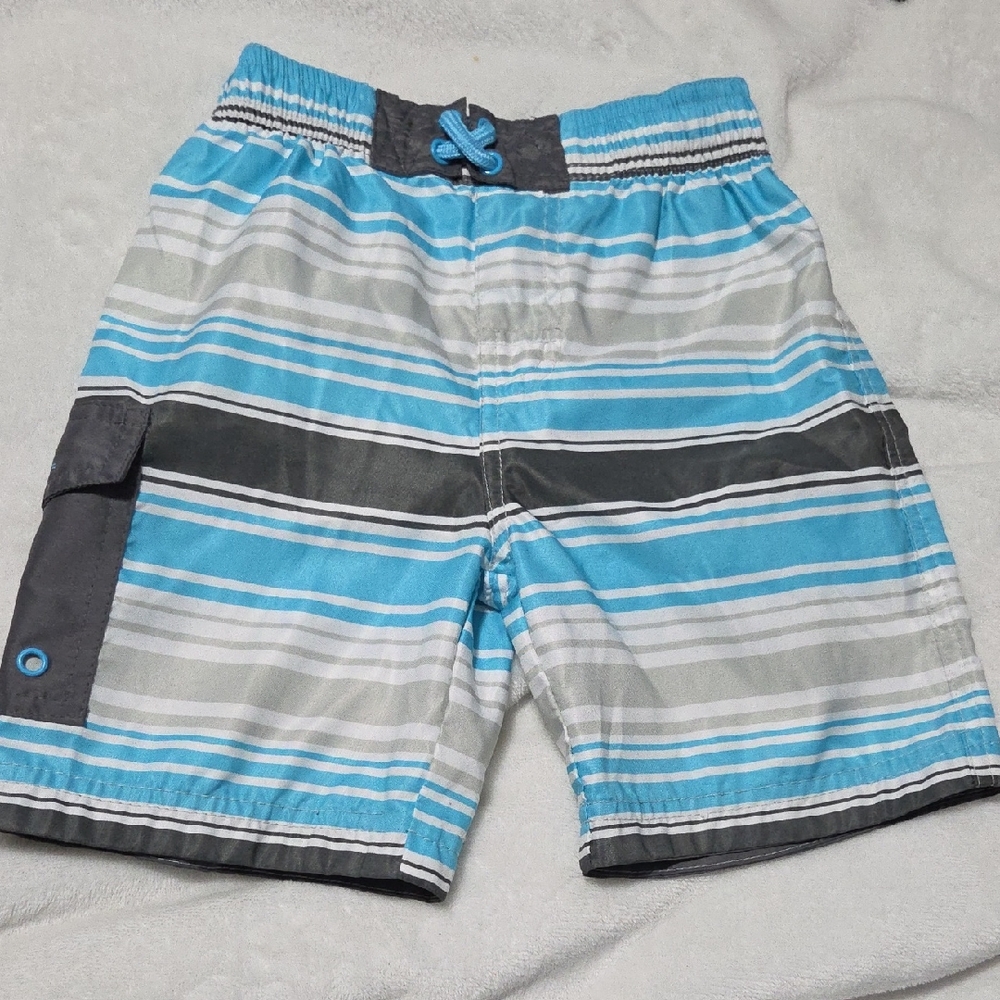 Kids Blue and Gray Striped Swim Shorts
